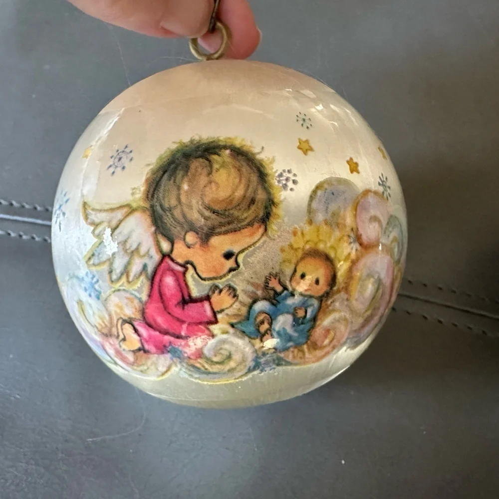2 Wilton Angels Satin Ball Christmas Ornaments 1977 Vintage